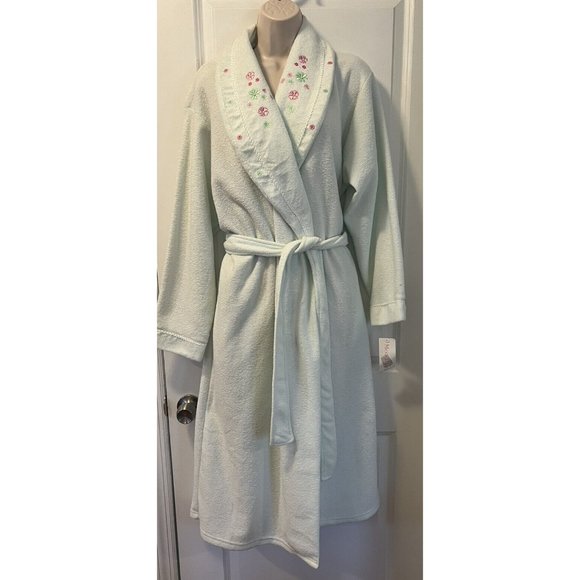 Vintage Moon Dance Robe Mint Green Embroidered Floral Sz Medium Fleece Lined NWT - Picture 4 of 9